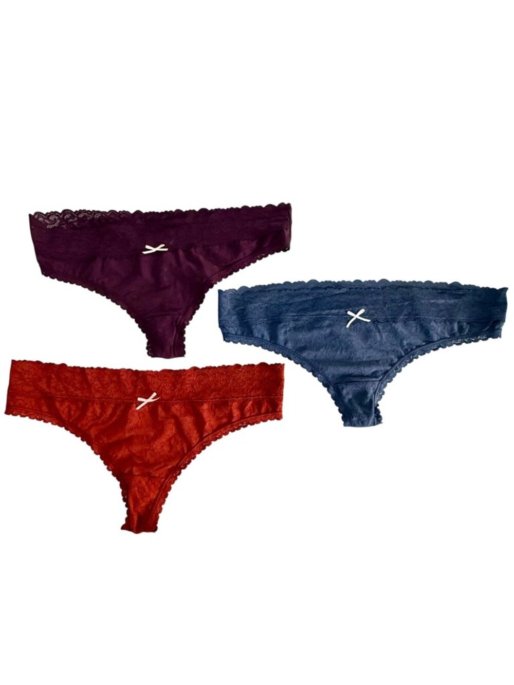 Cacique Womens Stretch Lace Thong Panties Size 12 Multicolor Set Of 3 Nylon/Span